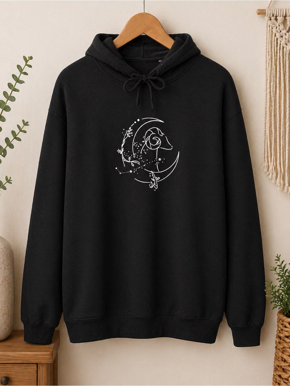 Sundown by Splendid Hoodie Sweat Shirt Moon&Star Animal Design Black Size XS-S
